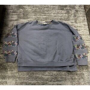 Boden Floral Embroidered Sleeve Short  Style Sweatshirt Size Medium